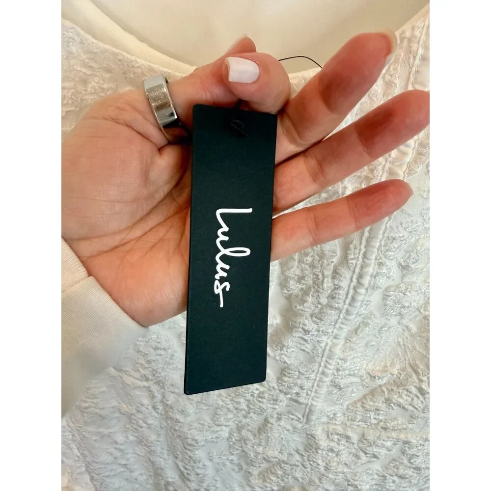 Lulu's Extravagant Poise White Textured Jacquard Bubble-Hem Mini Dress - Size XL - Picture 5 of 7